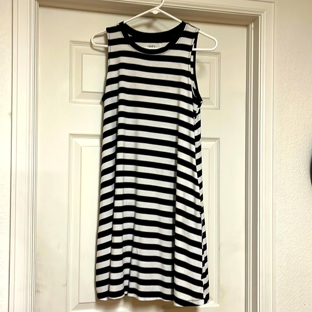 Large black and white striped women’s dress.